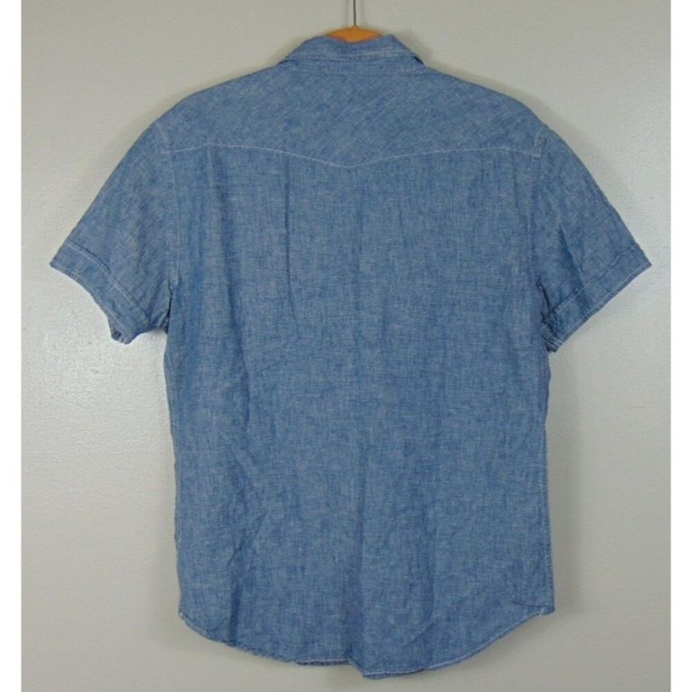 Martin + Osa Womens Denim Pearl Snap Shirt Western Short Sleeve Linen Blue Small - Picture 8 of 10